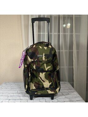 Rockland Camo Rolling Backpack Double Handle Rolling Camouflage 17”x13”x10”